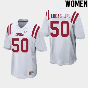 Womens Ole Miss #50 Patrick Lucas Jr. White Embroidery Jersey 842925-106