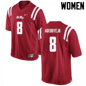 Women's Ole Miss #8 Quincy Adeboyejo Red Embroidery Jersey 565995-662