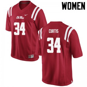 Womens Ole Miss #34 Shawn Curtis Red Embroidery Jersey 656602-281