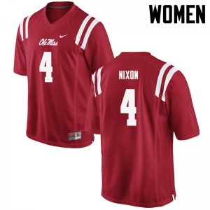 Women University of Mississippi #4 Tre Nixon Red Stitched Jersey 637126-855