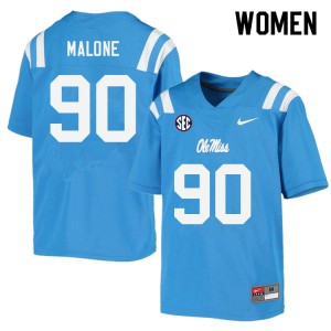 Women's University of Mississippi #90 Tywone Malone Powder Blue Player Jerseys 822822-261