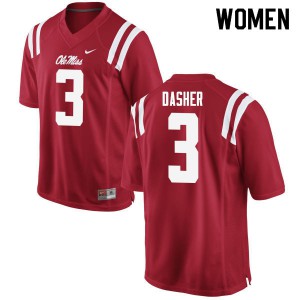 Womens University of Mississippi #3 Vernon Dasher Red Football Jerseys 436879-605