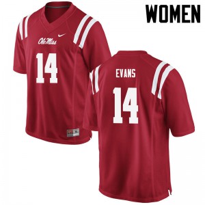 Womens University of Mississippi #14 Victor Evans Red Embroidery Jerseys 359810-941