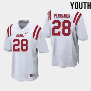Youth University of Mississippi #28 D'Vaughn Pennamon White NCAA Jersey 704543-516