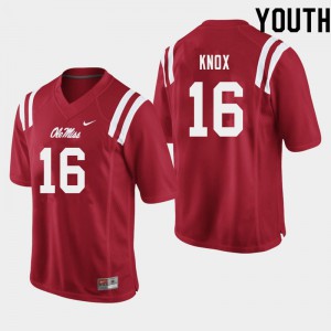 Youth University of Mississippi #16 Luke Knox Red Football Jersey 507870-210