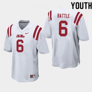 Youth University of Mississippi #6 Miles Battle White Embroidery Jerseys 694704-130