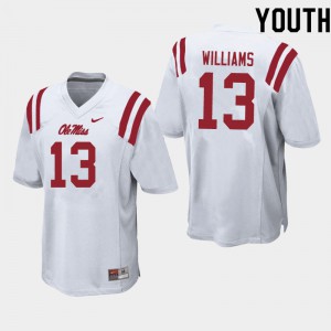 Youth University of Mississippi #13 Sam Williams White Embroidery Jersey 298456-268