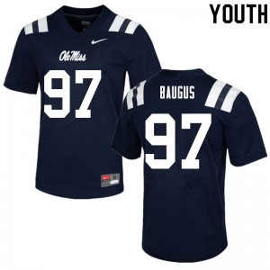 Youth Ole Miss Rebels #97 Michael Baugus Navy Stitch Jersey 290416-188