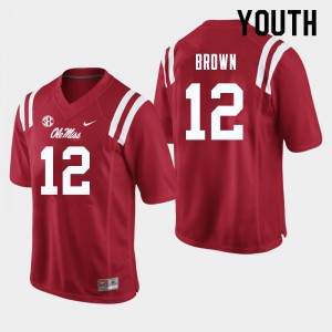 Youth Ole Miss Rebels #12 Jakivuan Brown Red Football Jersey 272435-965