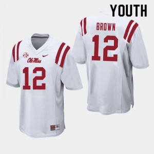 Youth Ole Miss Rebels #12 Jakivuan Brown White Official Jersey 381450-651