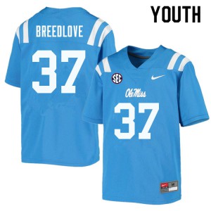 Youth University of Mississippi #37 Kyndrich Breedlove Powder Blue Player Jersey 509440-720