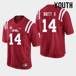 Youth Ole Miss #14 Marc Britt II Red Official Jerseys 721006-325