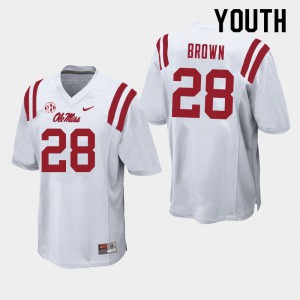 Youth Ole Miss #28 Markevious Brown White Stitched Jerseys 710575-546