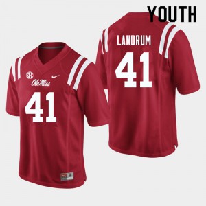 Youth Ole Miss Rebels #41 Solomon Landrum Red Embroidery Jersey 831664-717