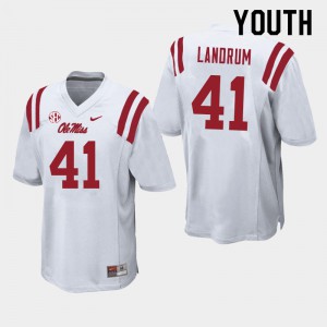 Youth University of Mississippi #41 Solomon Landrum White Embroidery Jerseys 836303-116