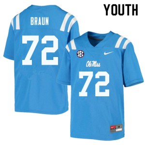 Youth University of Mississippi #72 Tobias Braun Powder Blue Official Jersey 244470-814