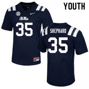 Youth University of Mississippi #35 Urriah Shephard Navy Football Jersey 749182-765