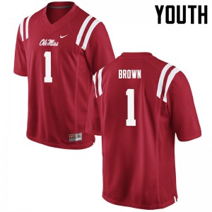 Youth Ole Miss Rebels #1 A.J. Brown Red University Jersey 379463-640