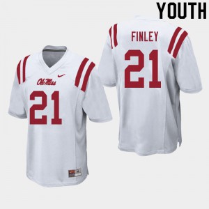 Youth University of Mississippi #21 A.J. Finley White Player Jersey 647855-461
