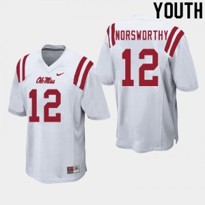 Youth Ole Miss #12 Adam Norsworthy White Football Jerseys 399177-417