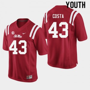 Youth Ole Miss Rebels #43 Caden Costa Red Stitch Jersey 138343-561