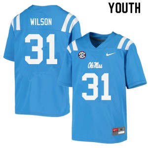 Youth Ole Miss #31 Calvin Wilson Powder Blue Football Jersey 906230-543
