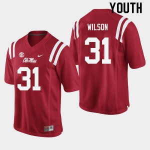 Youth Ole Miss Rebels #31 Calvin Wilson Red Official Jerseys 814426-322