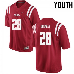 Youth Ole Miss #28 Cam Ordway Red NCAA Jerseys 330099-460