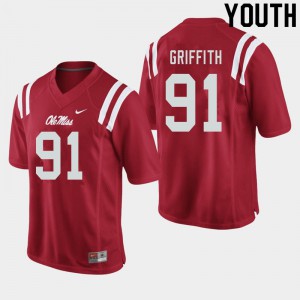 Youth Ole Miss Rebels #91 Casey Griffith Red Stitch Jersey 742243-600