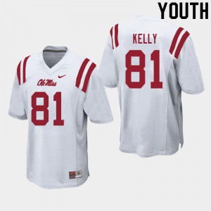 Youth University of Mississippi #81 Casey Kelly White Stitched Jersey 542635-244