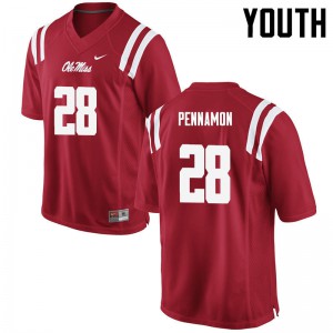Youth Ole Miss Rebels #28 DVaughn Pennamon Red Player Jersey 641454-687