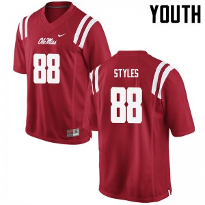 Youth Ole Miss Rebels #88 Garrett Styles Red Stitch Jerseys 285803-387