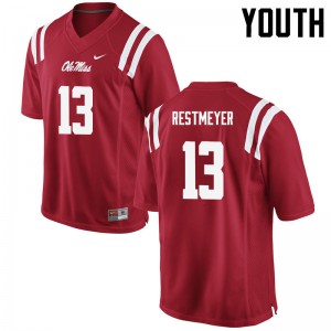 Youth Ole Miss #13 Grant Restmeyer Red College Jersey 466003-164