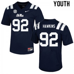Youth University of Mississippi #92 JJ Hawkins Navy NCAA Jersey 838246-116