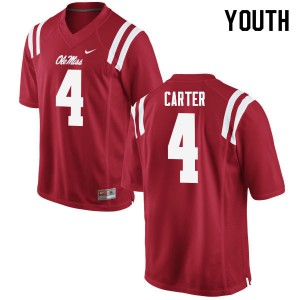 Youth Ole Miss #4 Jacob Carter Red Player Jersey 107409-933