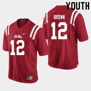 Youth Ole Miss #12 Jakivuan Brown Red Official Jersey 481247-791