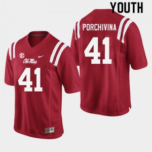Youth Ole Miss Rebels #41 John Porchivina Red College Jersey 565825-202