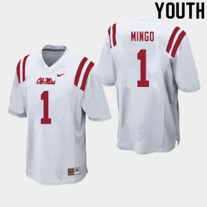 Youth University of Mississippi #1 Jonathan Mingo White Stitched Jerseys 976467-832