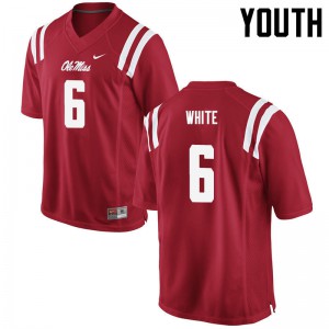 Youth University of Mississippi #6 Kam White Red High School Jersey 397515-188