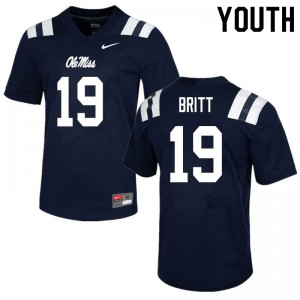 Youth University of Mississippi #19 Marc Britt Navy Embroidery Jerseys 425711-126