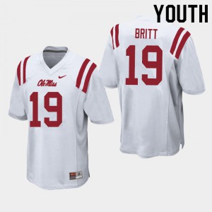 Youth Ole Miss #19 Marc Britt White Official Jersey 672934-495