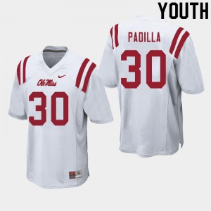 Youth Ole Miss #30 Mario Padilla White Embroidery Jersey 923516-759
