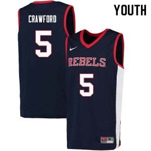 Youth Ole Miss #5 Markel Crawford Navy NCAA Jersey 914143-570