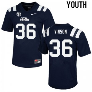 Youth Ole Miss Rebels #36 Rayf Vinson Navy Stitch Jerseys 539220-416