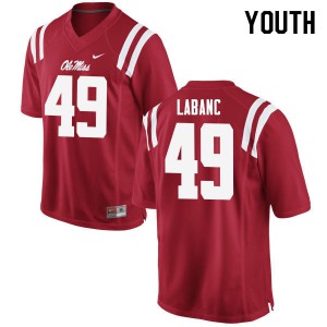 Youth Ole Miss #49 Ryan Labanc Red Embroidery Jersey 311413-752