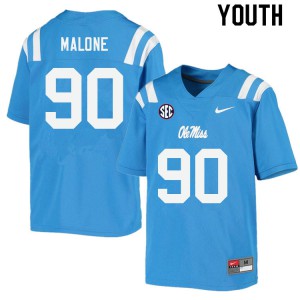 Youth Ole Miss #90 Tywone Malone Powder Blue Player Jersey 354830-325