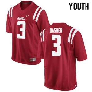 Youth University of Mississippi #3 Vernon Dasher Red Embroidery Jerseys 451748-944