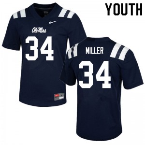 Youth Ole Miss #34 Zavier Miller Navy Stitch Jerseys 603865-255