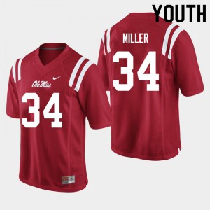 Youth Ole Miss #34 Zavier Miller Red Embroidery Jerseys 884340-195